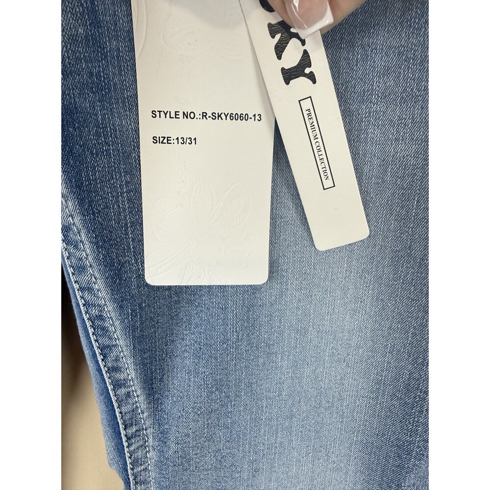 New Sky Premium Women’s Jeans Size 13 Mid Rise Flare Heart Embellished Y2K - Picture 6 of 13